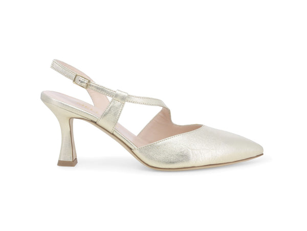 Melluso Décolleté Elegante Estivo in Pelle Metallizzata Oro Platino e1634w-234404